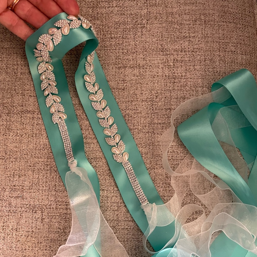 Pearl and pave crystal leaves bridal sash, bridal belt-BEAUTIFUL!